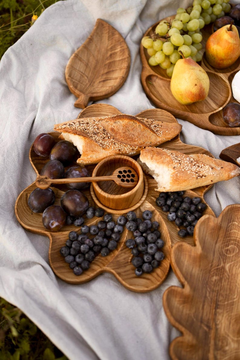 Appetizer Plate for Summer Picnics and BBQ, Rustic Snack Wooden Dish with Sections and Dip Bowl, Outdoor Charcuterie Serving Tray Gift
