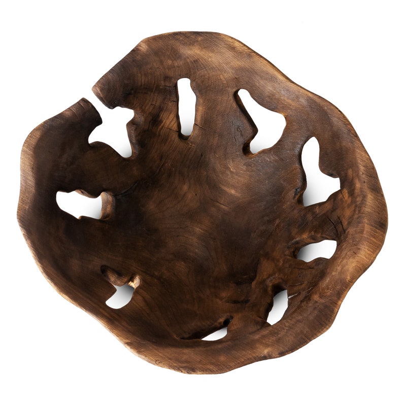 Unique wooden, natural bowl handcrafted from solid ash wood, flame-burned.